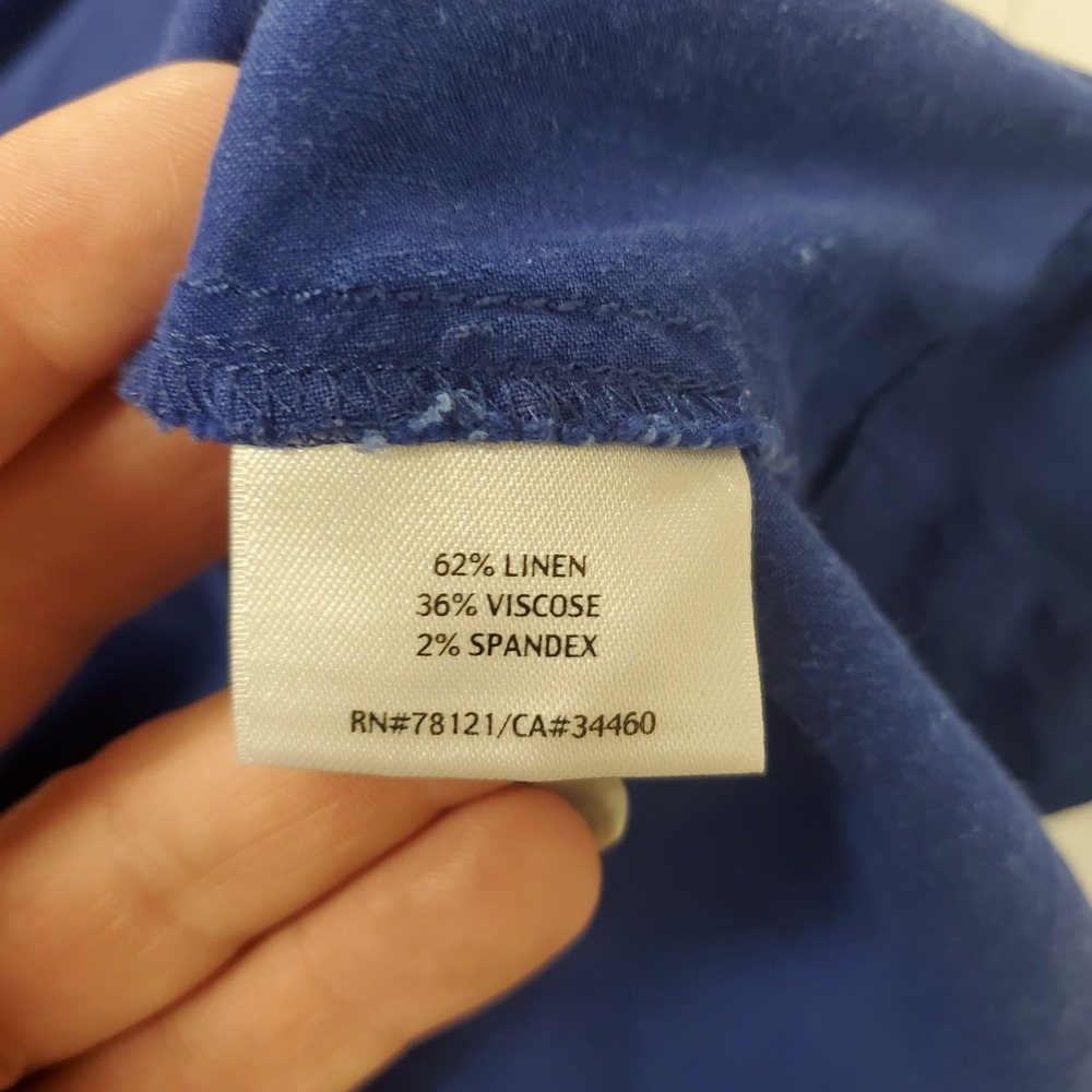 Eileen Fisher Linen Blend Shirt Dress Small Petite Button Front Blue Long Sleeve - Picture 4 of 10